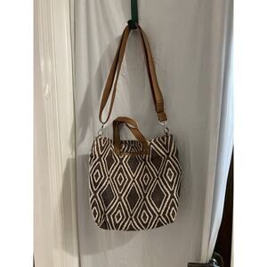 Thirty One Brown Diamond Pattern Retro Metro Hobo Crossbody Bag 14x10x4